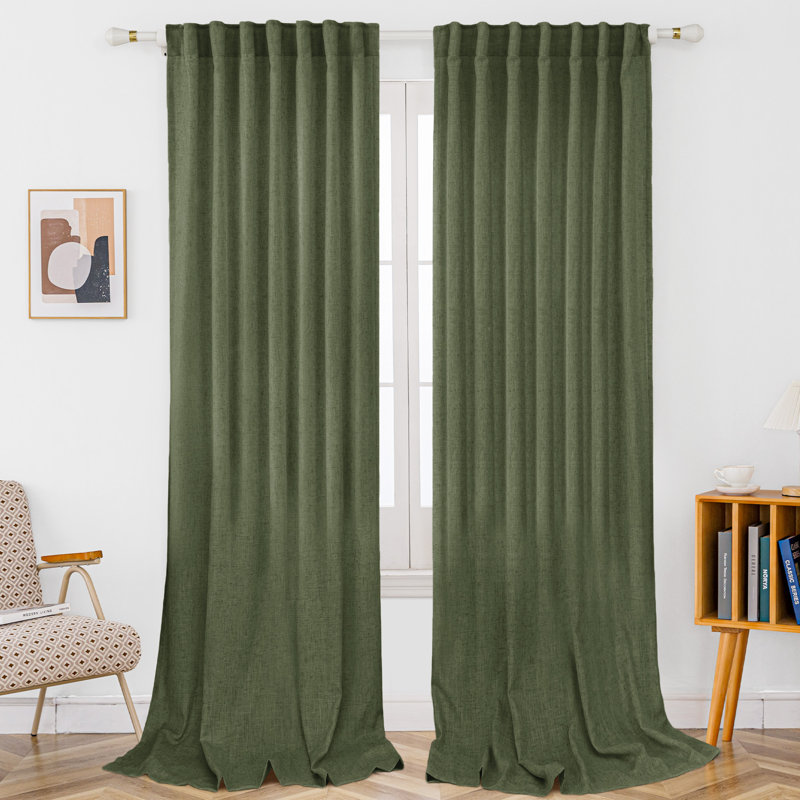 Toyoko Linen Blend Semi-Sheer Back Tab Curtains, 52" W x 108" L, Olive Green