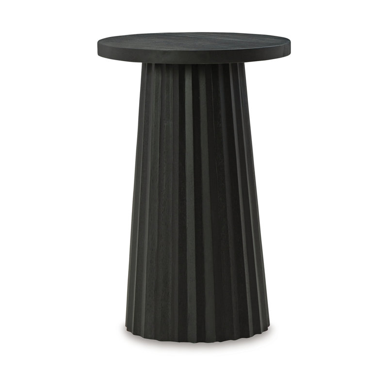 Table d'appoint Ceil, base ronde en bois massif noir cannelé classique, 14 po