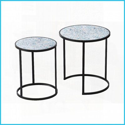 Space-Saving Metal Nesting Coffee Table Set of 2, Sturdy Frame, No Assembly Needed, 19.7x19.7x22 &amp; 15.7x15.7x20.1 Inches