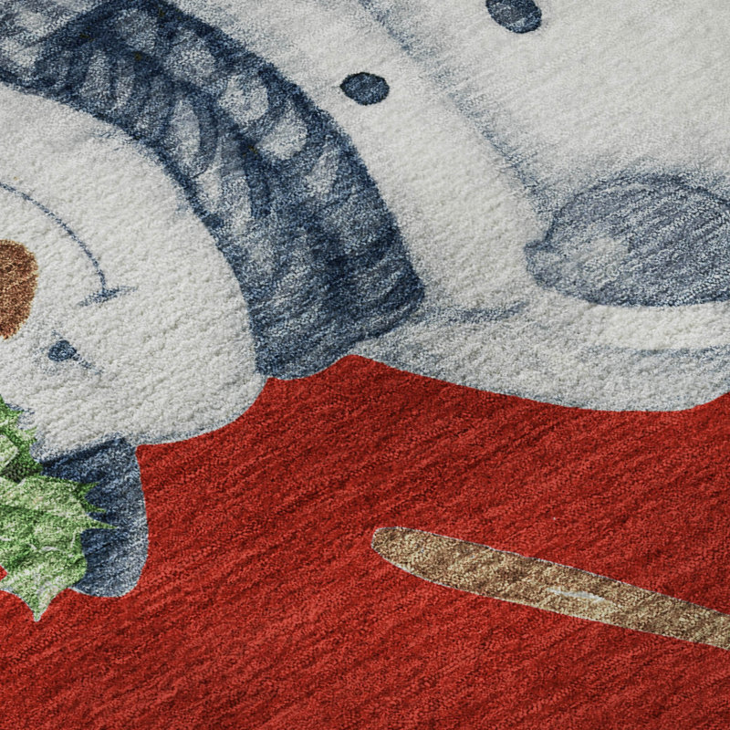 Premium Machine Washable Ingrassellino AMF1826 Happy Snowmen Holiday Rug, Runner 2'3" x 7'6"