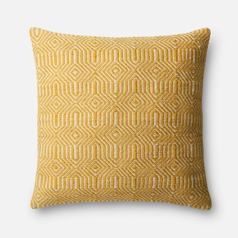 Yellow and Ivory Embroidered Square Pillow Cover, 22" x 22"