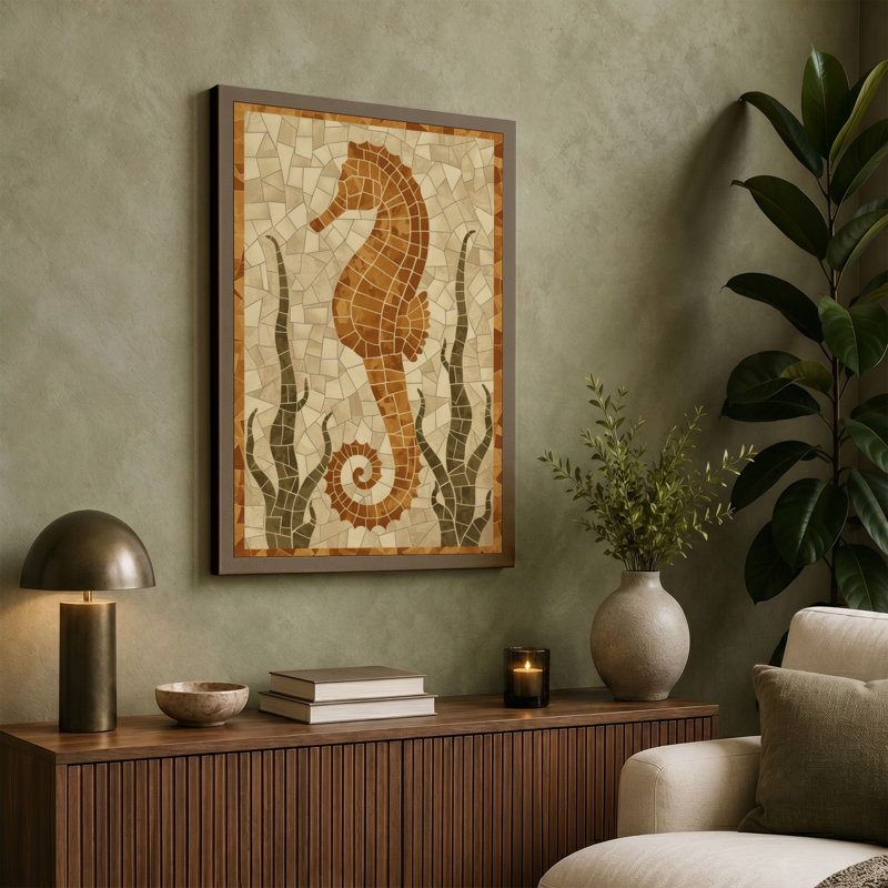 Seahorse Mosaic Coastal - Wrapped Canvas, 30x20 - 76.2 x 50.8 cm, White Border