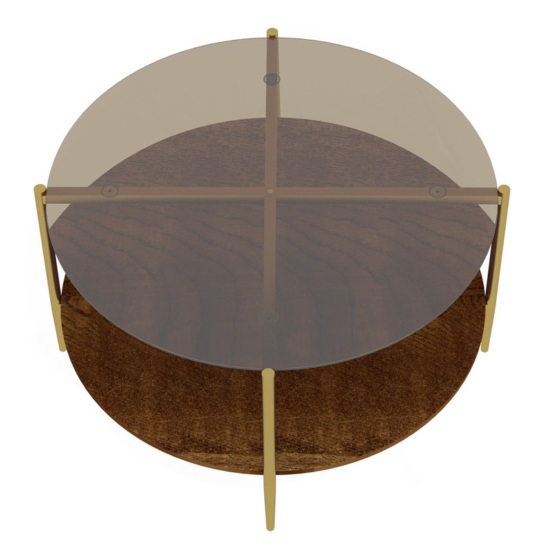 Table basse ronde moderne dorée double couche + verre trempé + rangement et décoration + 32,28 po de diamètre + couleur or