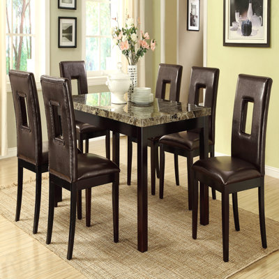 Dining Table Faux Marble Top Birch Veneer