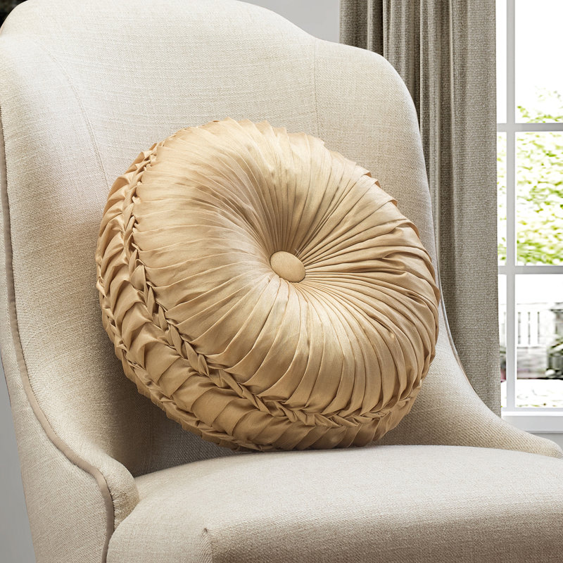 Analysia Buttons Cotton Reversible Throw Pillow, Gold
