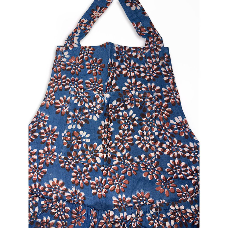 Tablier à imprimé bloc indigo - Cuisine et jardin en coton biologique Casa De Flora