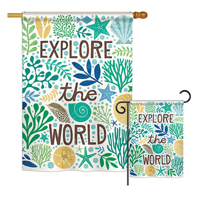 Ensemble de 2 drapeaux en polyester à imprimé vertical "explore the world" , imprimées en polyester à 2 côtés american