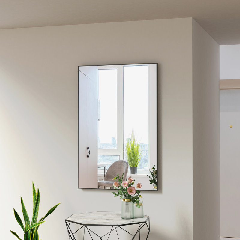 Miroir moderne 36 po x 24 po avec cadre en aluminium massif - Polyvalent pour la chambre à coucher, la salle de bain, la décoration d'entrée, 36 po x 24 po, mural noir, idéal pour la salle de bain