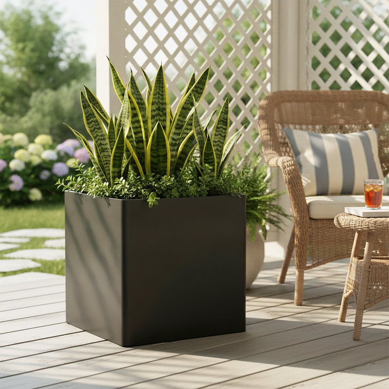 Outdoor Patio Garden Metal Planter Box, 26" H x 26" W x 26" D, Black