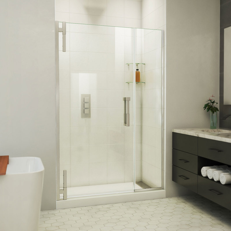  DreamLine Ascend 46 - 47 inch W x 72 inch H Frameless Pivot Shower Door in Brushed Nickel, Brushed Nickel, 47"