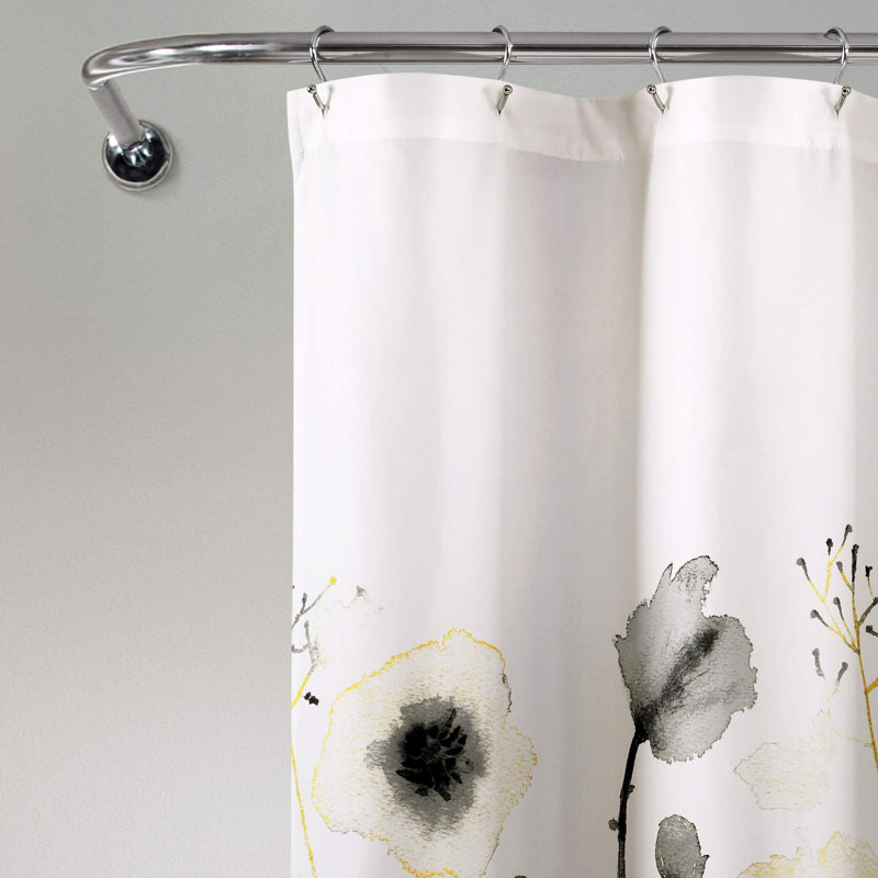 Rideau de douche jaune et gris à motif floral aquarelle, 72 po x 72 po, jaune et gris Flora