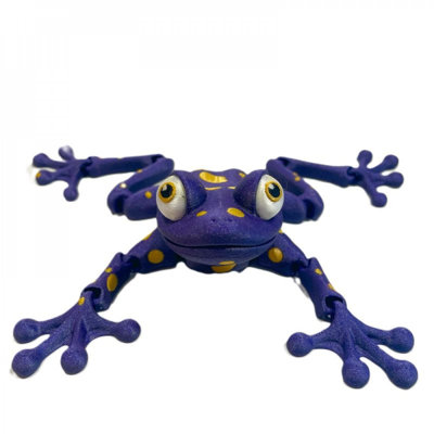 Figurine de grenouille mauve scintillante imprimée en 3D avec des taches dorées