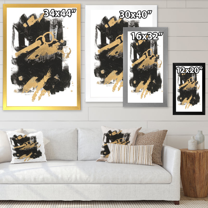 Art mural abstrait sur toile, impression d'art moderne noir doré - Doré et noir Drift I, H 40 po x l 30 po x P 1,5 po
