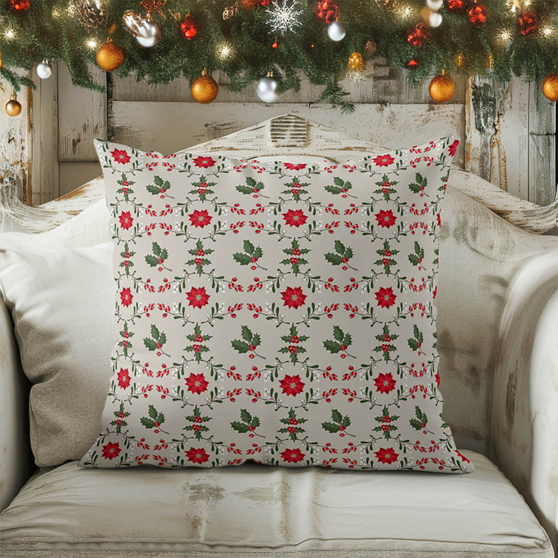 Coussin Botanical Poinsettia, Carré 16 po, Ivoire ivoire