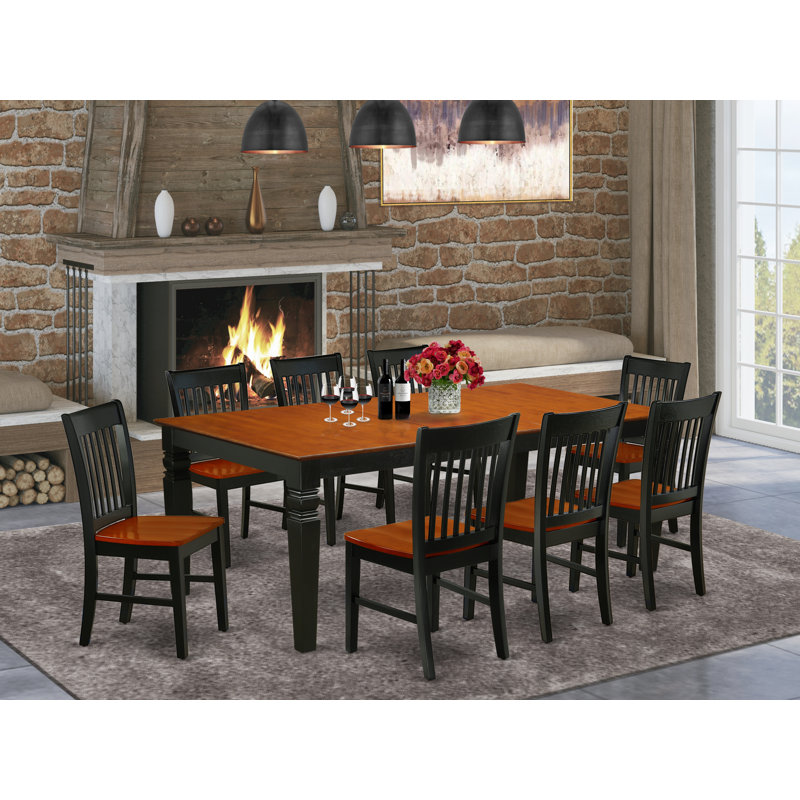 9 Piece Kitchen Table Set Includes a Rectangle Dining Table with Butterfly Leaf and 8 Dining Room Chairs, Black & Cherry