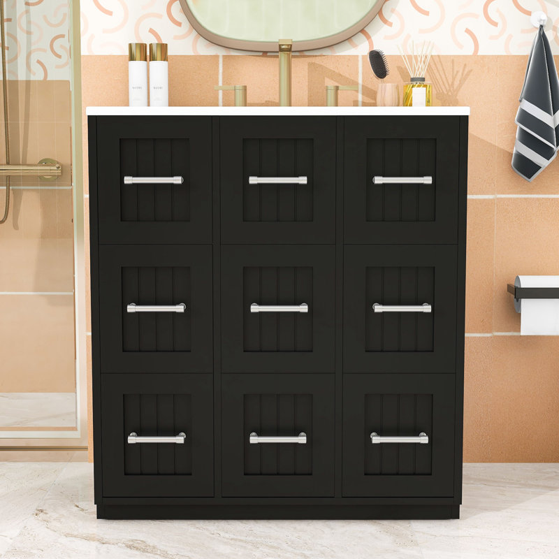 Armoire de meuble-lavabo moderne - rangement polyvalent avec compartiments, tiroir basculant, Noir
