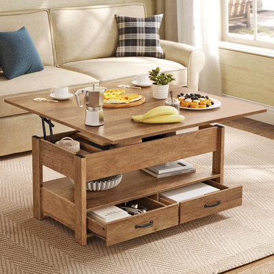 Table basse à plateau relevable de 39,4 po avec rangement caché et tiroirs