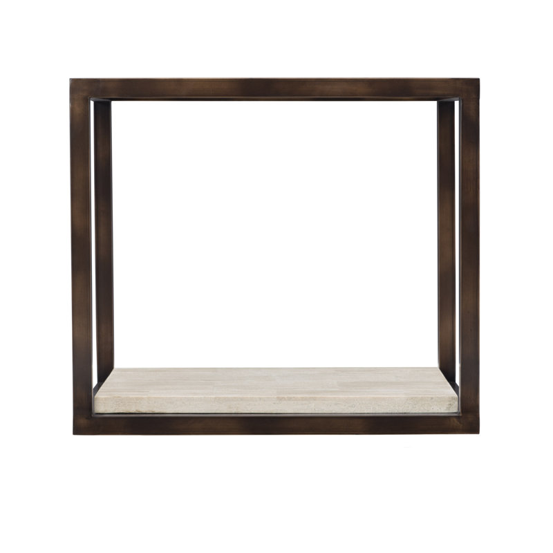 Transitional Brown Stone and Metal Rectangular End Table