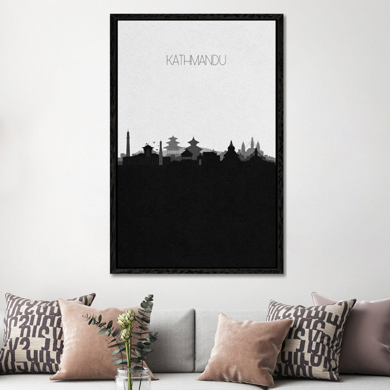 Kathmandu, Nepal City Skyline by Ayse Deniz Akerman - Print on Canvas, Black Framed Canvas, 101.6 cm H x 66.04 cm W