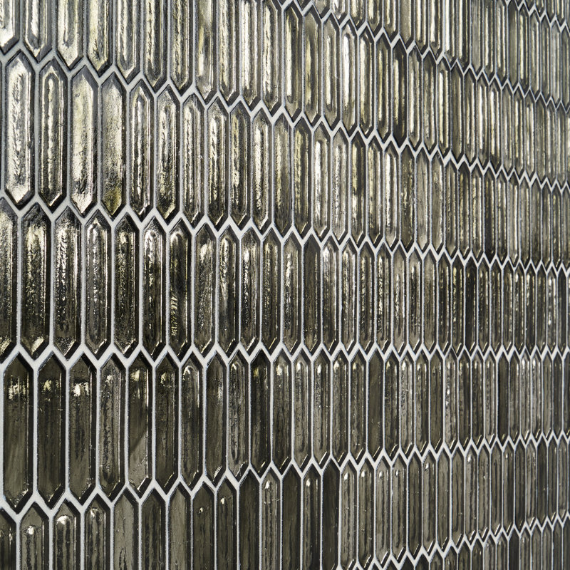 Fractal Picket 10.42" W x 11.81" L Glass Mosaic Wall Tile (0.85 sq. ft. / sheet), Platinum Moss