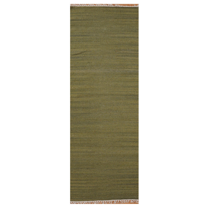 Alithea Hand Woven Flat Weave Kilim Wool Eco-Friendly Area Rugs - Runner, Olive Color, Plain Solid Design, Low Pile Handmade Area Rugs for Living Room, Bed Room