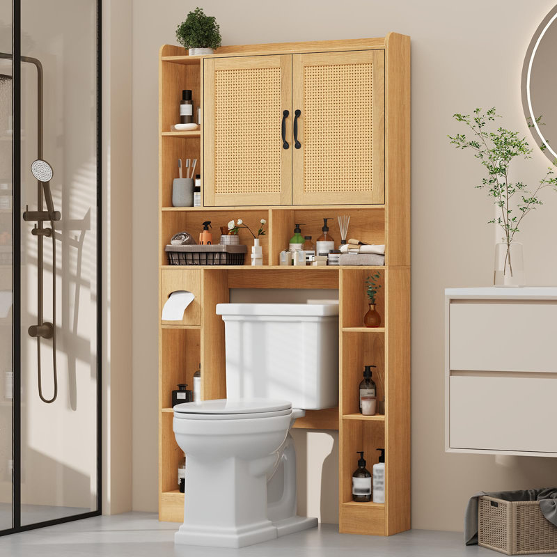 Farmhouse Style Rattan Over-The-Toilet Storage Cabinet