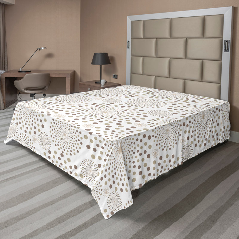 Ambesonne Nature Top Flat Sheet Glisten Fish Sunlight, Full Flat Sheet, Warm Taupe Cocoa Polka Dots