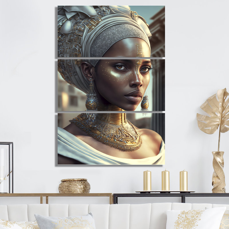 «Exquiste African Woman Design III», reproduction sur toile 3 pièces, H 32 po x l 48 po x P 1 po