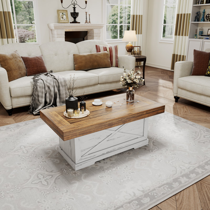 Rectangular Rustic Wood Coffee Table, White