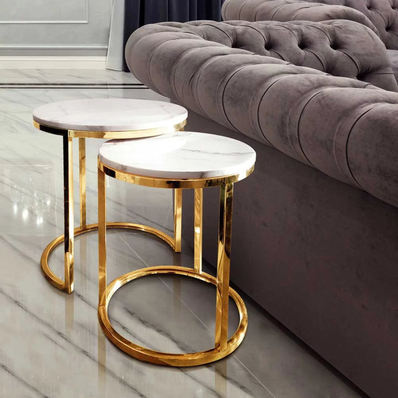 Audrie Pedestal Nesting Tables, Gold, 55 H x 65 W x 65 D cm