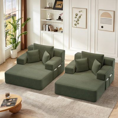 Ensemble de méridienne 2 pièces luxueux en velours côtelé, canapé-lit convertible 2 en 1 avec coussins et pochette de rangement