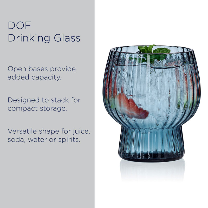 Mikasa Phoebe Optic Double Old Fashioned Glasses, Set Of 4, 14 Ounce, Blue