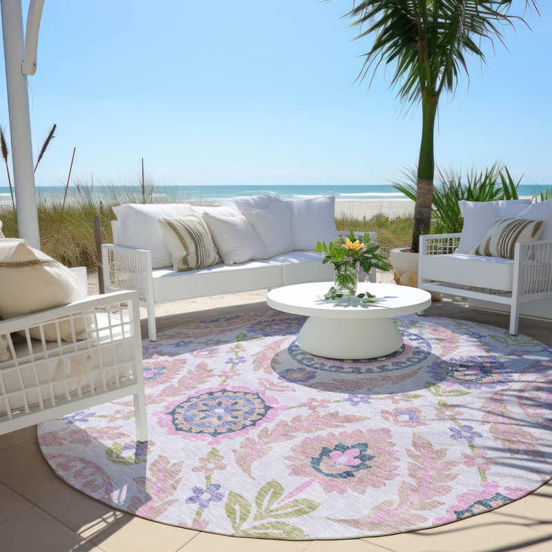 Mahaney Floral Indoor Rug, Round 8'