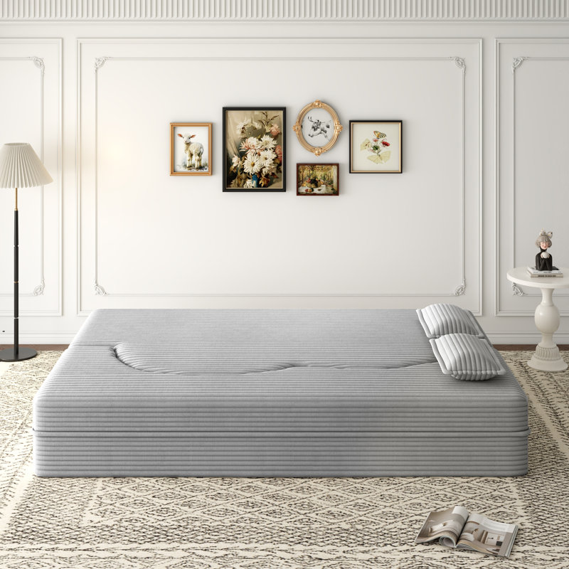 Canapé-lit moderne avec 2 coussins, canapé-lit en velours côtelé moelleux convertible, matelas pliant de 15 po pour le salon, lit d'invité, aucun assemblage requis,