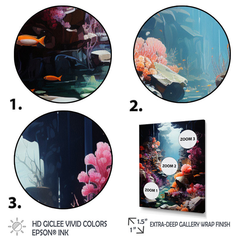 Aquariums Marine Wonders II - Aquariums Wall Decor, H 32 po x l 16 po x P 1 po, Cadre flottant doré