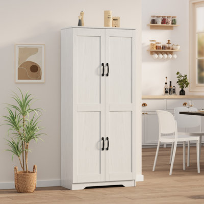 60" Kitchen Storage Pantry Cabinet, Farmhouse Deep Storage Cabinet with 3 Adjustable Shelves & 4 Doors, Large Rustic Wood Cupboard for Kitchen, Dining Room