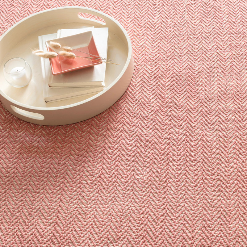 Herringbone Swedish Blue Handwoven Cotton Rug, Coral, Rectangle 5' x 8'