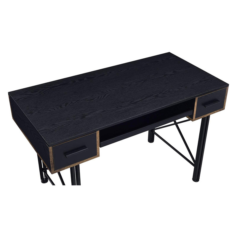Bureau d'ordinateur rectangulaire à 2 tiroirs, Noir
