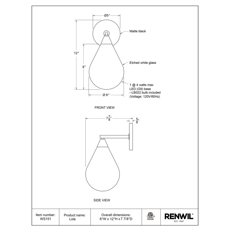 1 - Light Flush Mounted Sconce by Renwil, Matte Black