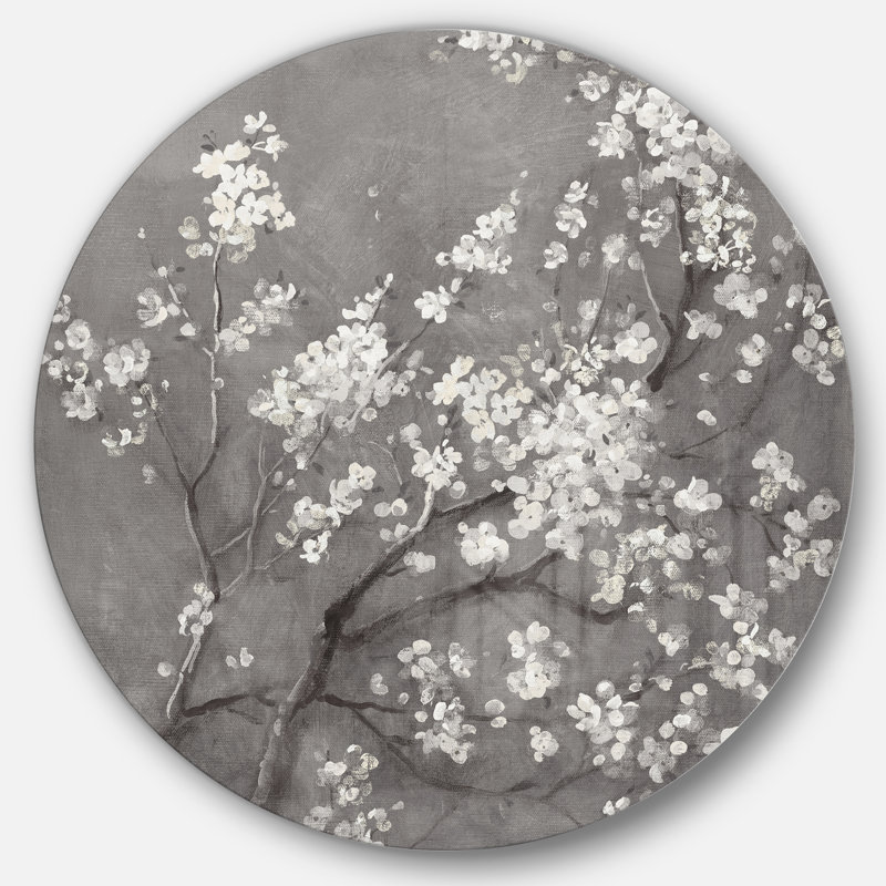 «White Cherry Blossoms I», reproduction d'art sur cercle en métal, H 23 po x l 23 po