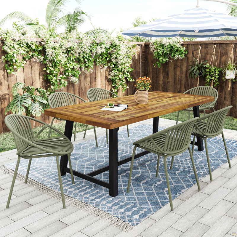 7 Pieces Outdoor Modern Dining Set With Stackable Chair