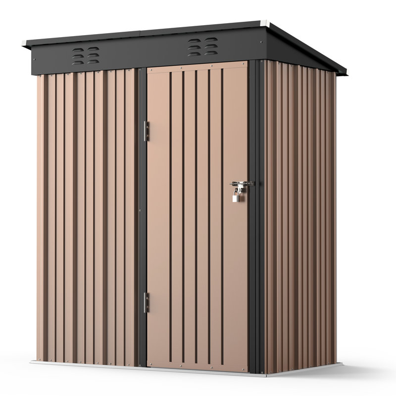 Aiho 5 ft. W X 3 ft. D Metal Vertical Storage Shed, Brown