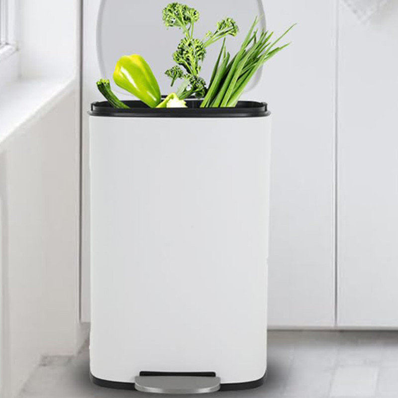 White Stainless Steel 13 Gallon Kitchen Trash Can with Foot Pedal