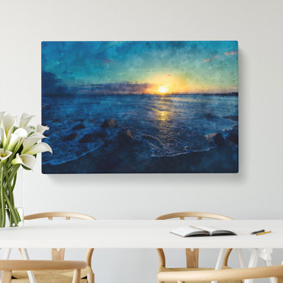 The Sunset Over The Ocean - Wrapped Canvas