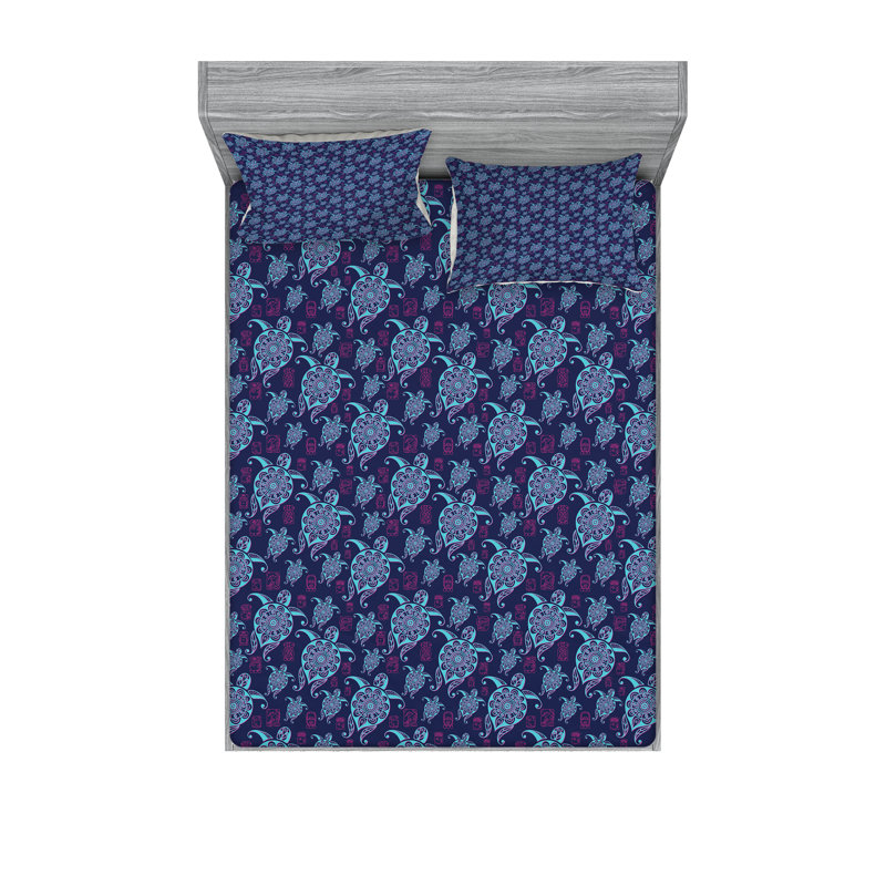Ensemble de draps et taies décoratives à motif de tortues Ambesonne, magenta mauve et turquoise