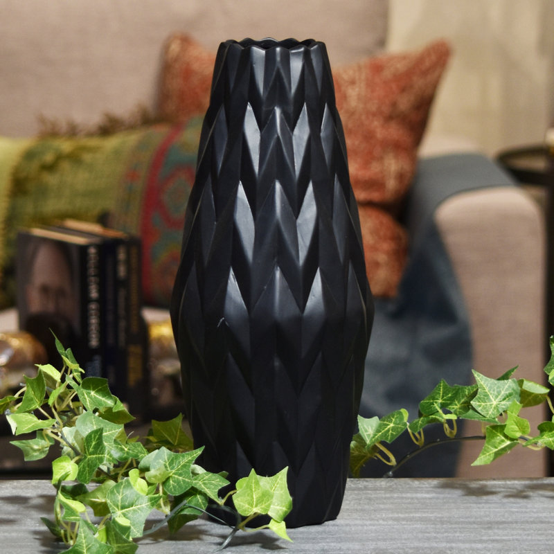 Dolloff Ceramic / Porcelain Table Vase, 12" H x 5.5" W x 5.5" D, Black