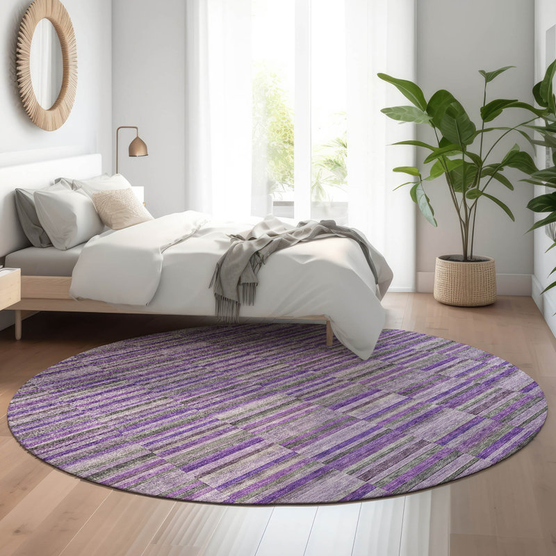 Premium Machine Washable Prisco Purple Rug, Round 8'