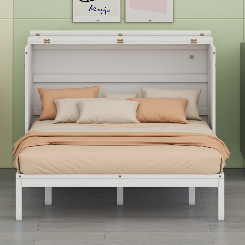 Lit convertible mural avec solution de rangement et multiprise intégrée, Blanc