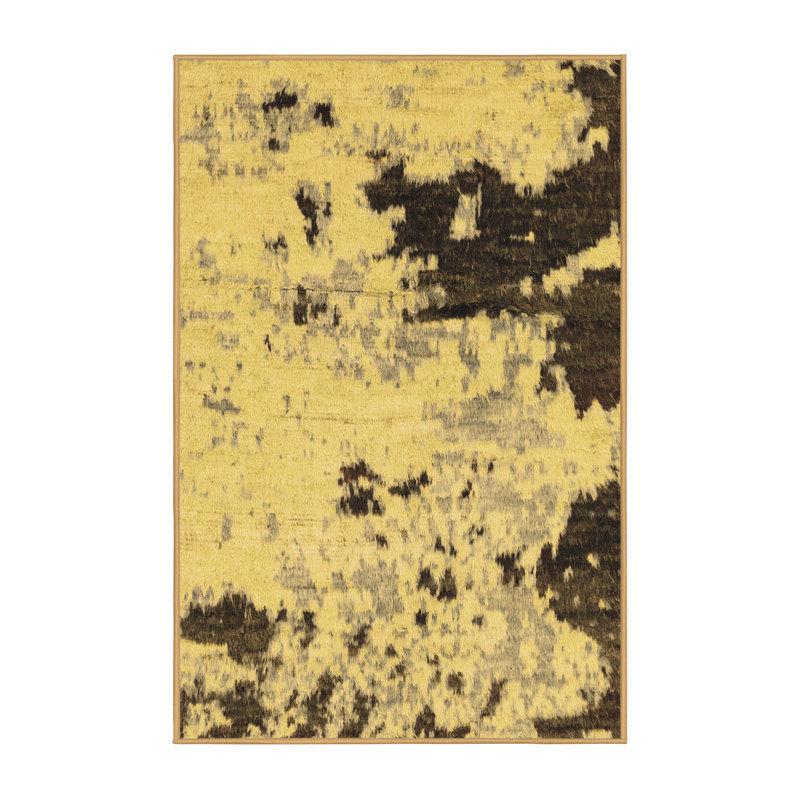 Tapis rectangulaire abstrait fait à la machine 5 pi x 7 pi brun