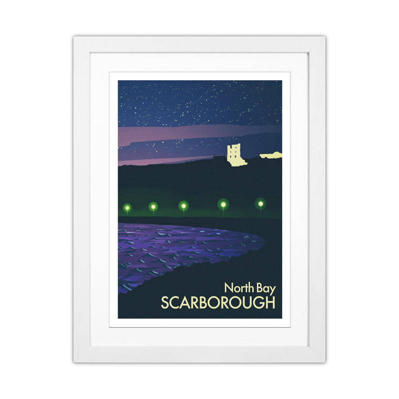North Bay, Scarborough (Night) Portrait by Richard O'Neill - Print, White Framed, 53.5cm H x 43.5cm W x 3cm D